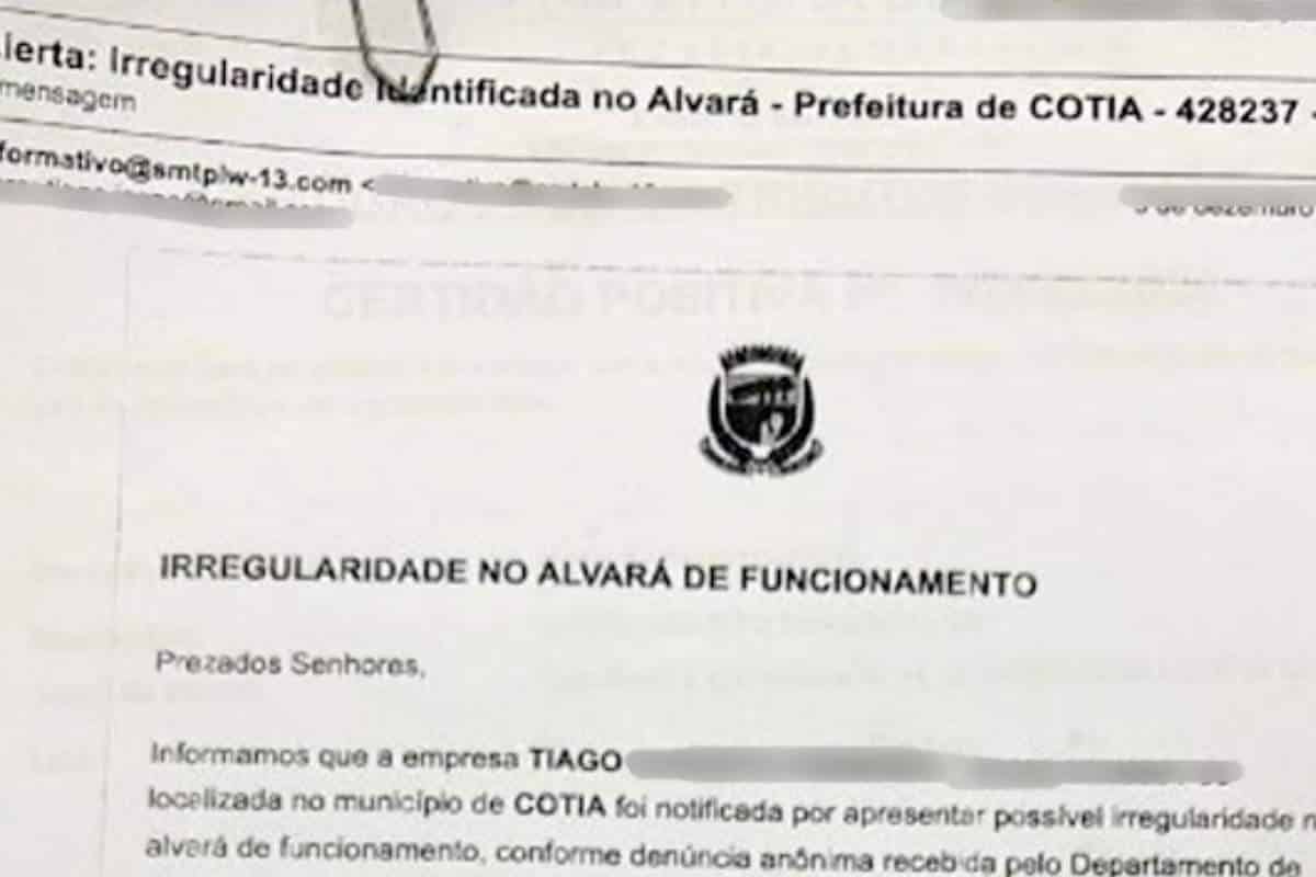 Comerciantes em Cotia estão sendo vítimas de golpe da cobrança de taxa. Prefeitura emite alerta